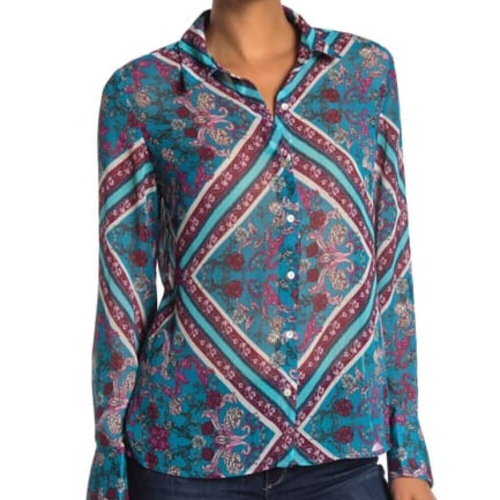 Kut From The Kloth Blue Sheer Top Large Lightweight Capsule Interview Work NWT